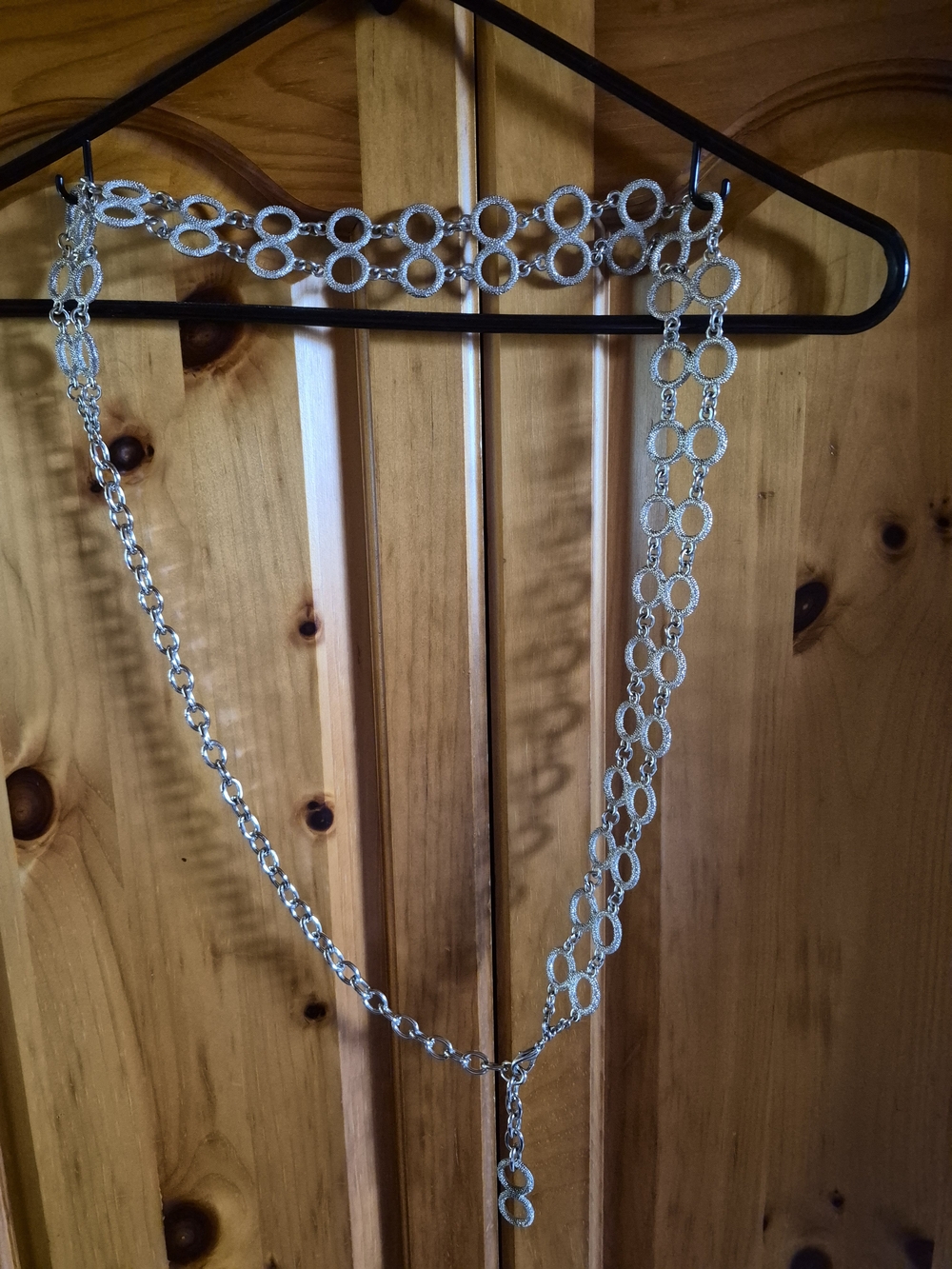 Silver Multi-Ring Link Chain Belt for Women 45in. Y2K